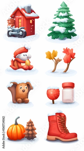 Obraz Cute winter themed cartoon icons in a set of nine.