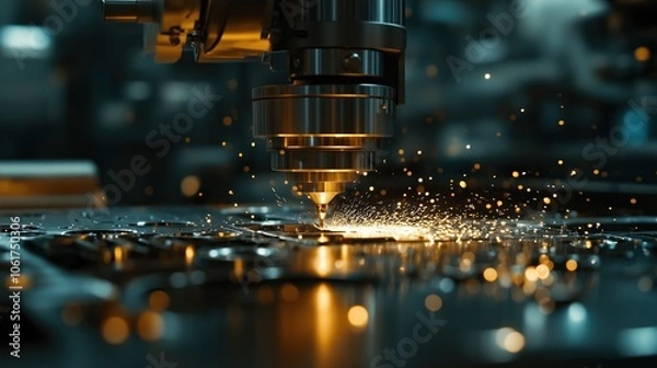 Obraz Robot arm engraving components with laser precision