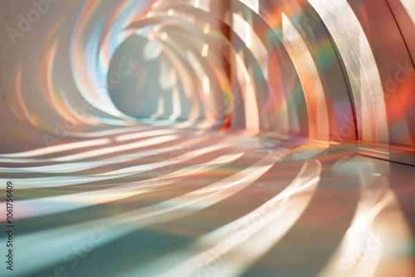 Obraz Vibrant light streams create a mesmerizing kaleidoscope effect on a white surface, transforming an ordinary space into a dynamic visual spectacle.