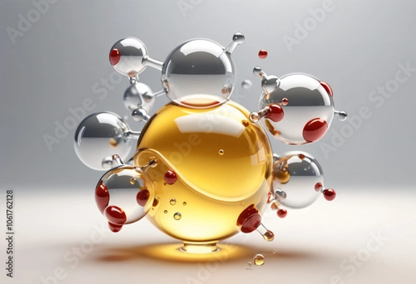 Obraz liquid oil transparent molecular background, 3d rendering, on a light background. Excellent background for cosmetic, pharmacological products