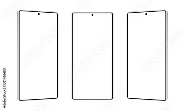 Obraz New Modern Smartphones, Front And Side View, Isolated On White Background. Vector Illustration