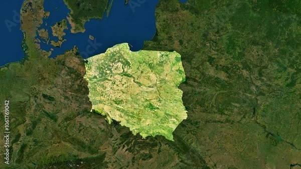 Fototapeta 4K Poland Territory Map in Europe, High Resolution Satellite View, Widescreen 4K Resolution