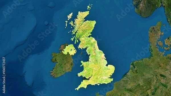 Obraz 4K United Kingdom Territory Map in Europe, High Resolution Satellite View, Widescreen 4K Resolution