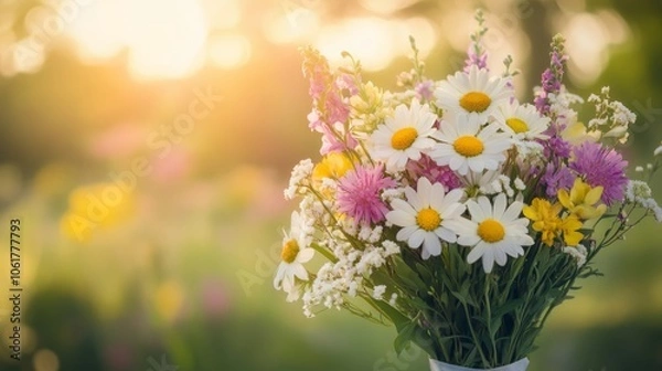 Fototapeta Wildflower bouquet against soft blurred garden background