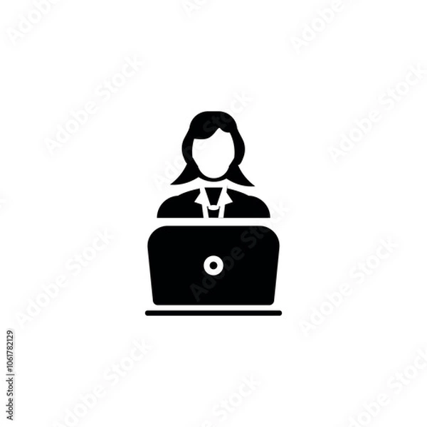Fototapeta Blogger with laptop icon in black simple design