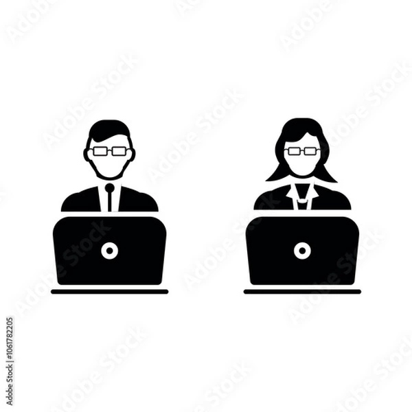 Fototapeta Blogger with laptop icon in black simple design