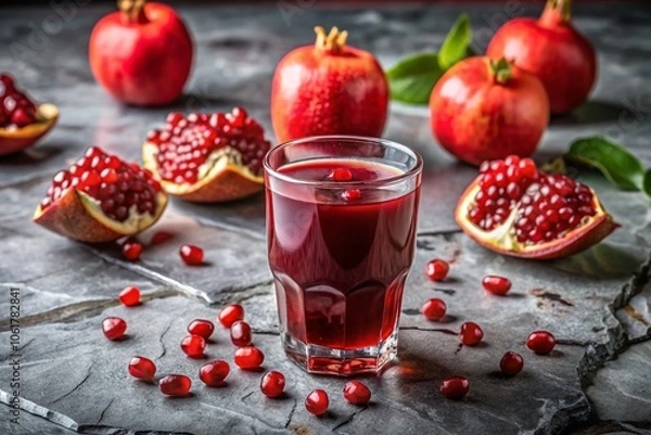 Fototapeta Fresh Pomegranate Juice in Elegant Low Light Setting on Marble Countertop for a Rich and Inviting Culinary Experience