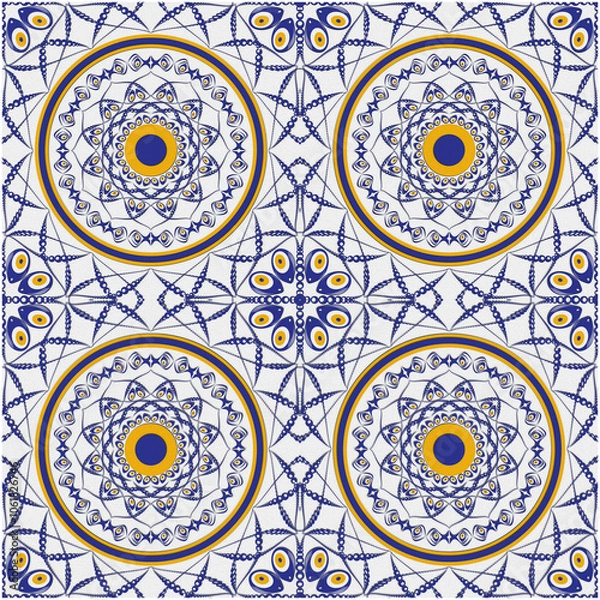 Fototapeta Retro Tile patterns (evil eye pattern) Modern Ceramics - Wallpaper - Digital printing - textile products.( Textured paper effect applied)