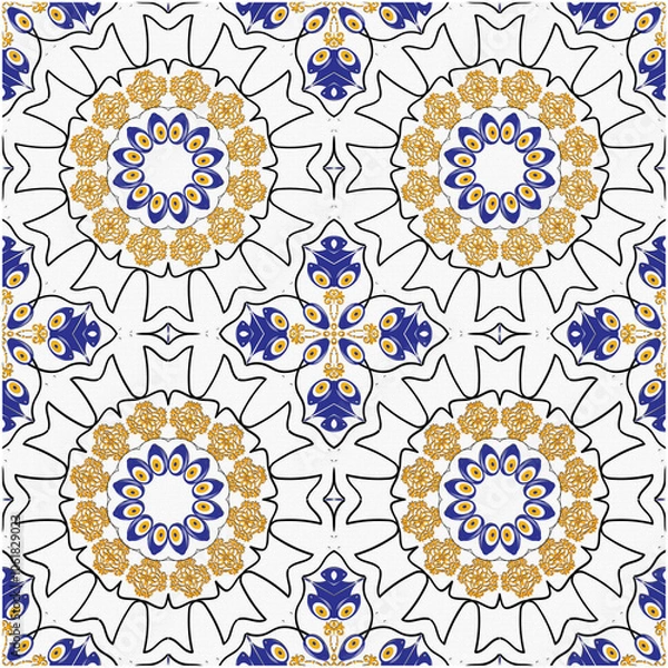 Fototapeta Retro Tile patterns (evil eye pattern) Modern Ceramics - Wallpaper - Digital printing - textile products.( Textured paper effect applied)