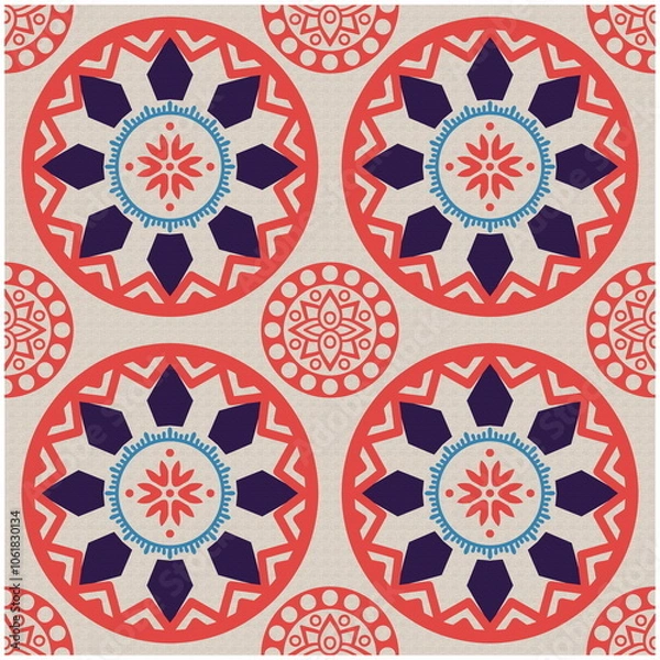 Fototapeta Retro Tile patterns (evil eye pattern) Modern Ceramics - Wallpaper - Digital printing - textile products.( Textured paper effect applied)