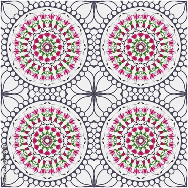 Fototapeta Retro Tile patterns (evil eye pattern) Modern Ceramics - Wallpaper - Digital printing - textile products.( Textured paper effect applied)