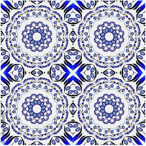 Fototapeta Retro Tile patterns (evil eye pattern) Modern Ceramics - Wallpaper - Digital printing - textile products.( Textured paper effect applied)