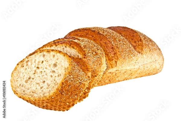 Fototapeta Buckwheat bread and slices on a white background