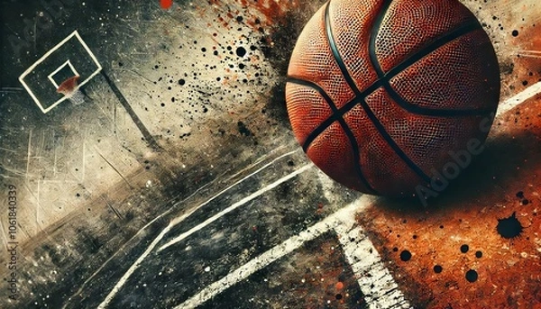 Obraz basketball with a rugged, textured surface set against a gritty background that resembles a weathered basketball court