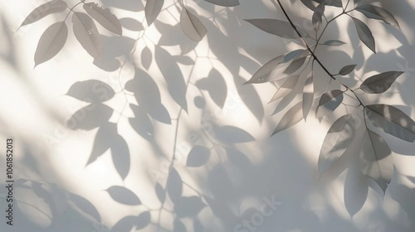 Obraz Blurred background of leaf shadows and light on a white wall