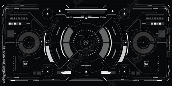 Fototapeta HUD UI Futuristic Screen Monitoring Virtual System Analysis Infographic Vector Design. Technology Digital Aiming Target Scanning Illustration.