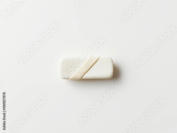 Fototapeta Minimalistic white soap on a plain white background, simple and clean composition with an emphasis on hygiene and simplicity.