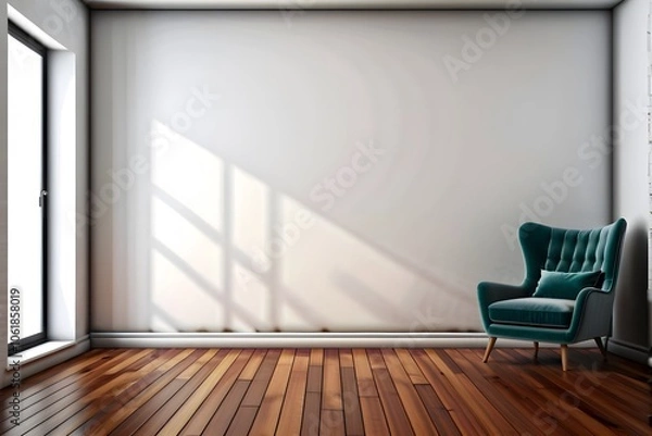 Fototapeta A chair in the empty room with natural light from the windows. Copy space wall.
