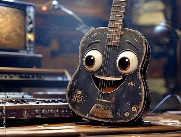Obraz Cute guitar with eyes smiling