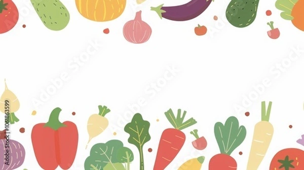Fototapeta  High-resolution flat lay of colorful vegetables on white background, perfect for online organic store design, with ample space for text.