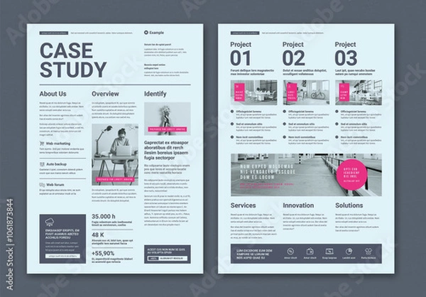 Fototapeta Project Case Study Template in Black and WHite with Pink Accents