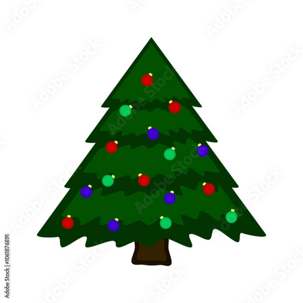 Obraz Celebration Vector Christmas tree isolated on white. Christmas tree with holiday decoration