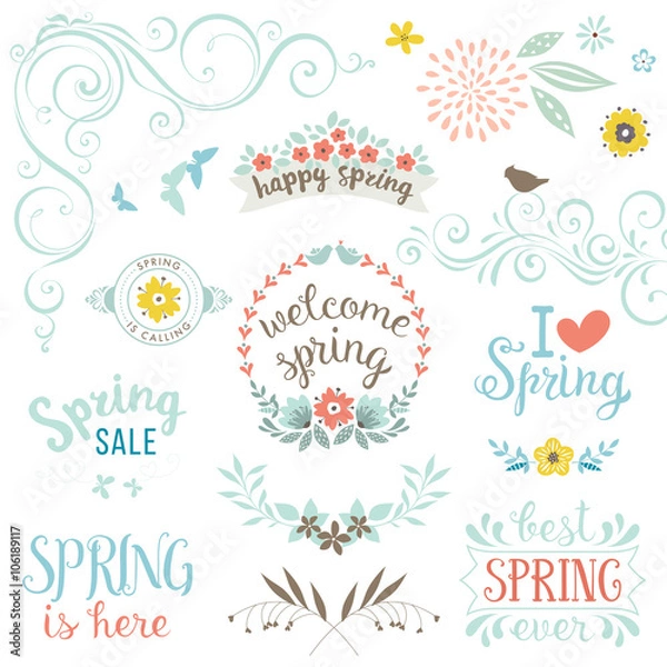 Fototapeta Happy Spring Elements Set