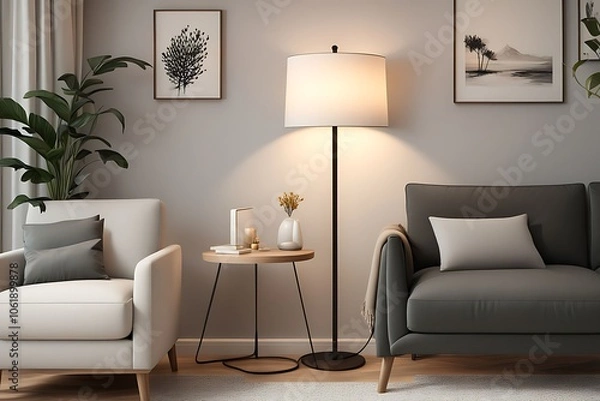 Obraz A Digital art style living room corner perfect mix of simplicity lamp and interior design