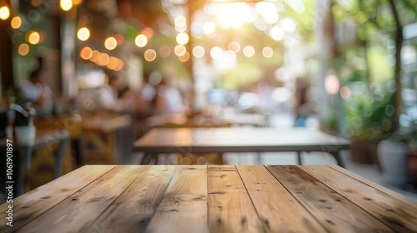 Fototapeta table top with blurred people in random background