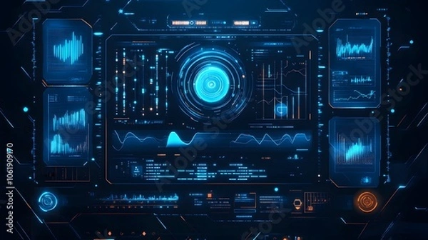 Obraz Futuristic Technology Interface with Blue and Orange Lights