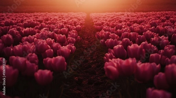 Obraz Sunset Over a Vibrant Tulip Field