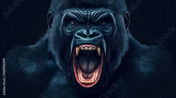 Fototapeta Aggressive and powerful strong black gorilla