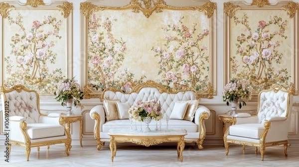 Fototapeta Elegant Vintage Living Room with Floral Decor
