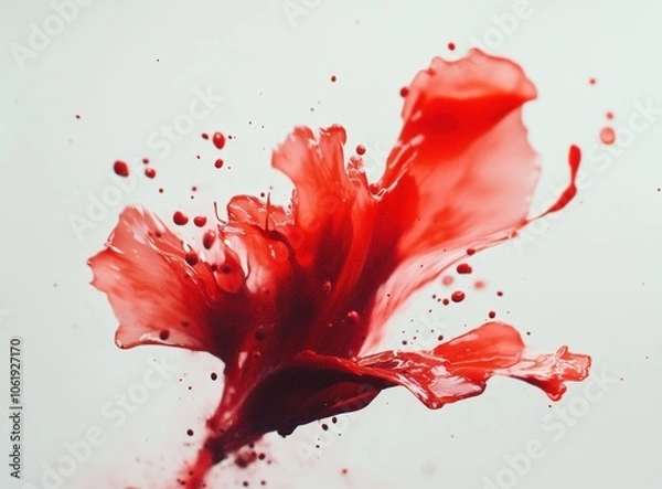 Fototapeta Vibrant red hibiscus flower with splashing paint effect
