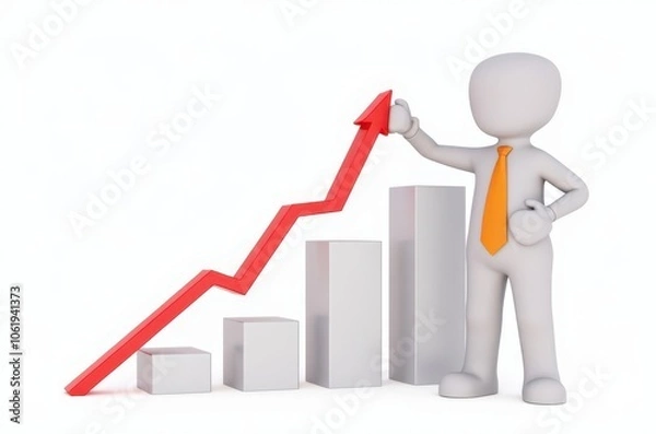 Fototapeta 3d man red arrow success chart on white background.