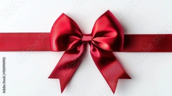 Fototapeta Red Ribbon with Bow Isolated on White Background