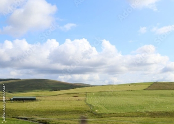 Obraz English countryside fields with clouds