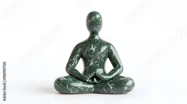 Obraz Green marble meditation posture decoration isolated in white background 3D render