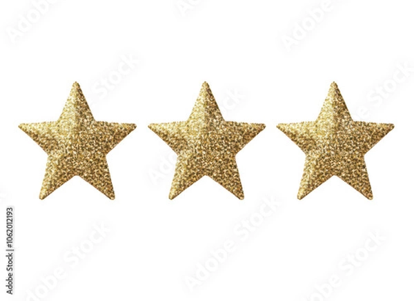 Fototapeta Three gold stars isolate on transparent background, cutout, png