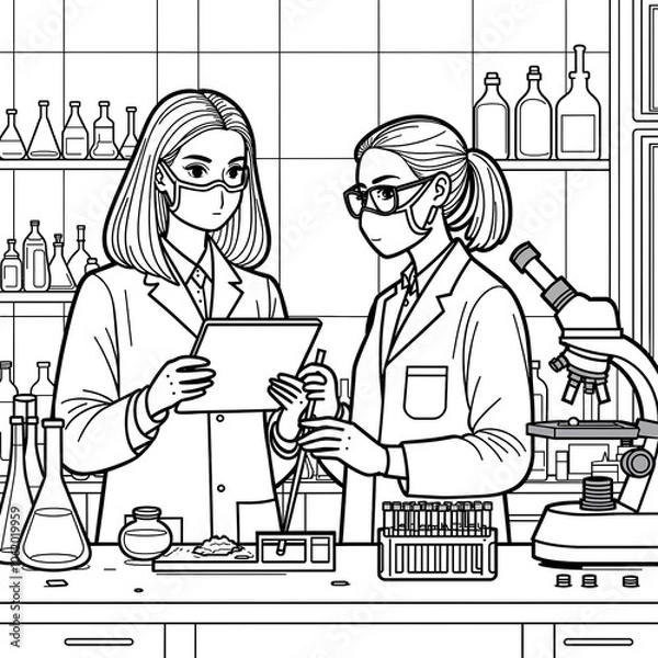 Fototapeta Scientists Working in Laboratory with Equipment and Chemicals