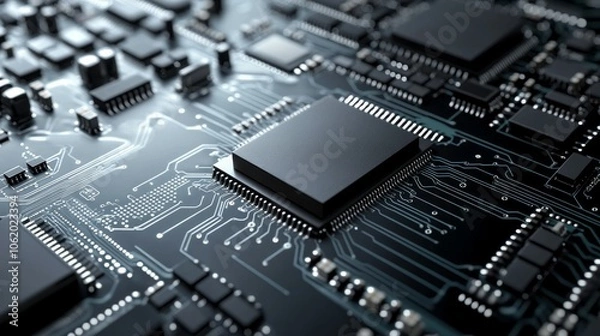 Fototapeta semiconductor chip on top of circuit diagram, 