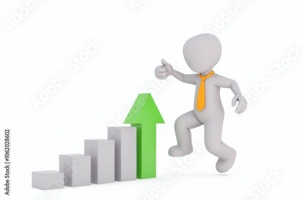 Fototapeta 3d man red arrow success chart on white background.
