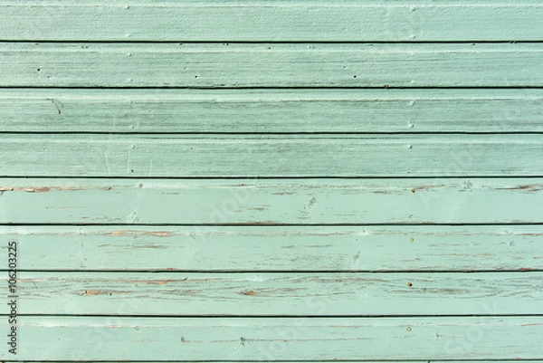 Fototapeta Section of pale green wood panelling from a seaside beach hut. Could be used as a background to illustrate beach and summer holiday themes. Also garden themes.
