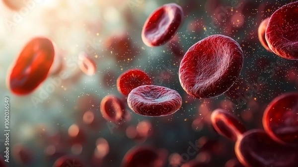 Fototapeta High Detail View of Red Blood Cells in Motion