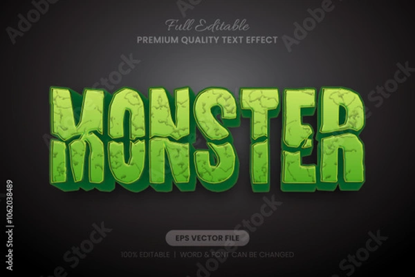 Fototapeta Monster Green editable text effect, font graphic style perfect for spooky, bold designs. Fully customizable and ideal for Halloween, posters, logos, and branding projects