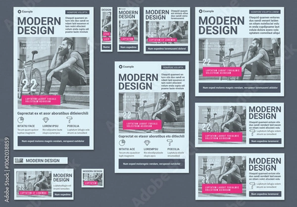 Fototapeta Modern Design Socialmedia and Web Banners Set for Advertisement in Pale Colors with Pink Accents