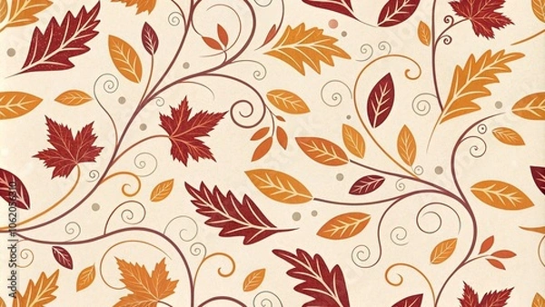 Fototapeta Whimsical Twirling Leaves Pattern in Soft Hues