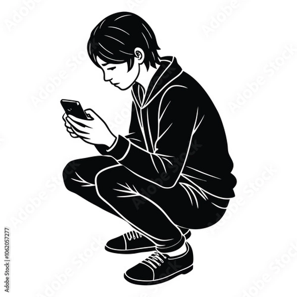 Fototapeta vector person using a smartphone on white background