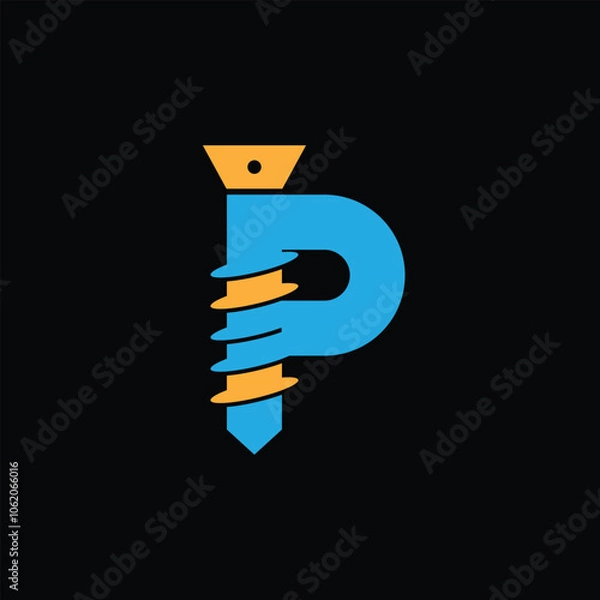 Fototapeta Screw Symbol With Letter P Logo