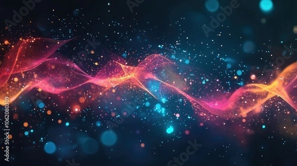Fototapeta A visually striking digital backdrop filled with vibrant colors and abstract tech elements, emphasizing the innovative nature of AI and data technologies.